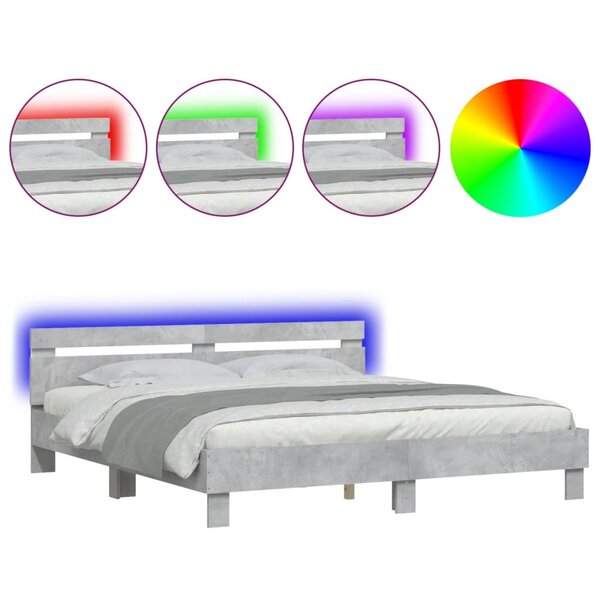 vidaXL Cadre de lit avec LED sans matelas gris béton 200x200 cm