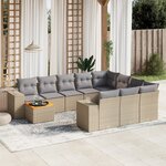 vidaXL Salon de jardin 11 Pièces avec coussins beige résine tressée