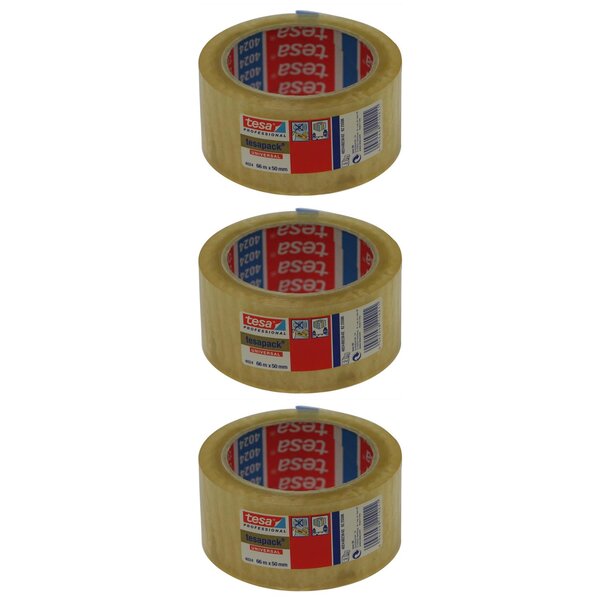 Adhésif d'emballage tesaPack PP Acrylique Silencieux 50 Mic 50mm x L66 m Transparent x 3 TESA
