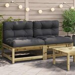 vidaXL Canapés jardin sans accoudoirs coussins 2 Pièces bois pin imprégné