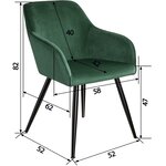 Lot de 6 chaises pieds noir siège de salon cuisine salle à manger design élégant velours vert 08_0000015