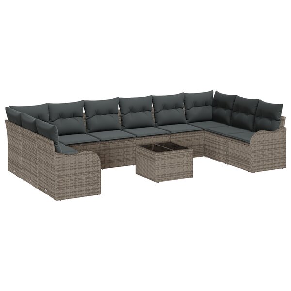 Ensemble de Canapés de Jardin vidaXL de 10 Pièces avec Coussins en Rattan Poly Noir