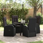 vidaXL Ensemble de Salle à Manger de Jardin 5 Pièces avec Coussins Poly Rattan Noir