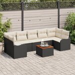 Ensemble de 8 Canapés de Jardin avec Coussins Noir Poly Rattan Acacia