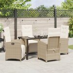 Set de salle à manger jardin 5 pièces avec coussins beige en poly rotin