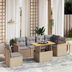 vidaXL Salon de jardin avec coussins 7 Pièces beige résine tressée