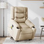 vidaXL Fauteuil inclinable de massage électrique Crème Tissu