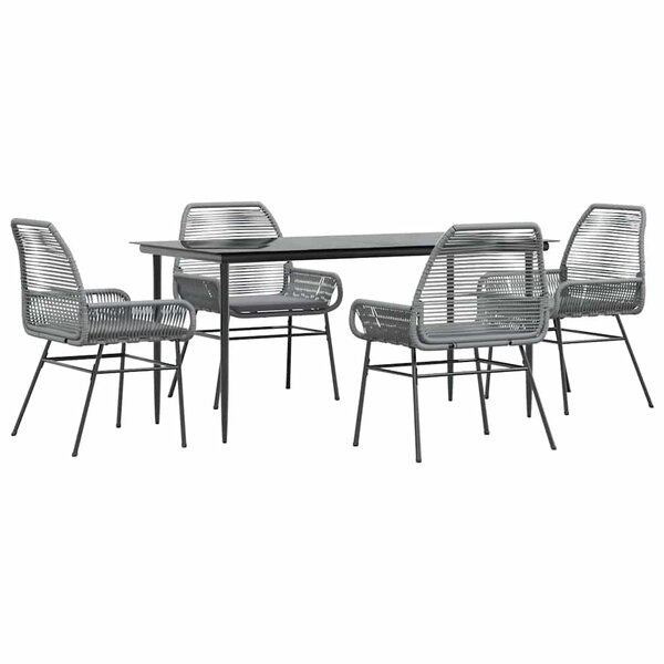 vidaXL Ensemble à manger jardin coussins 5 Pièces gris poly rotin verre