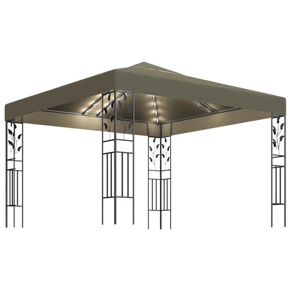 vidaXL Tonnelle avec guirlande lumineuse à LED 3x3 m Taupe