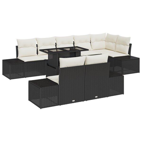 vidaXL Ensemble de canapé de jardin 9 pièces avec coussins Noir en Poly Rattan