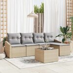 vidaXL Ensemble de canapé de jardin 6 Pièces Beige Poly rotin
