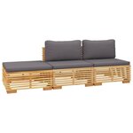 Salon de jardin meuble d'extérieur ensemble de mobilier 3 pièces avec coussins bois de teck solide 02_0015945