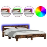 vidaXL Cadre de lit avec tête de lit et LED chêne fumé 160x200 cm