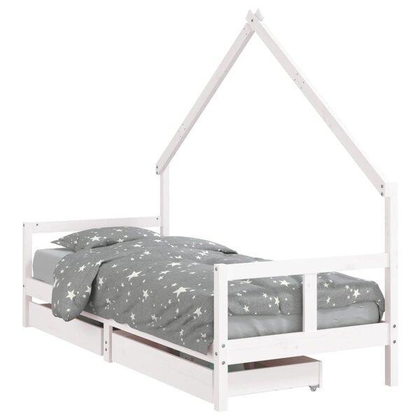 vidaXL Cadre de lit enfant tiroirs blanc 80x200 cm bois de pin massif