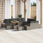 Canapé de jardin 13 pièces avec coussins gris en rotin synthétique