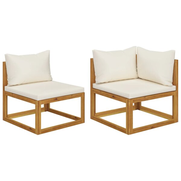 vidaXL Ensemble de canapés 2 Pièces et coussins blanc crème Acacia solide