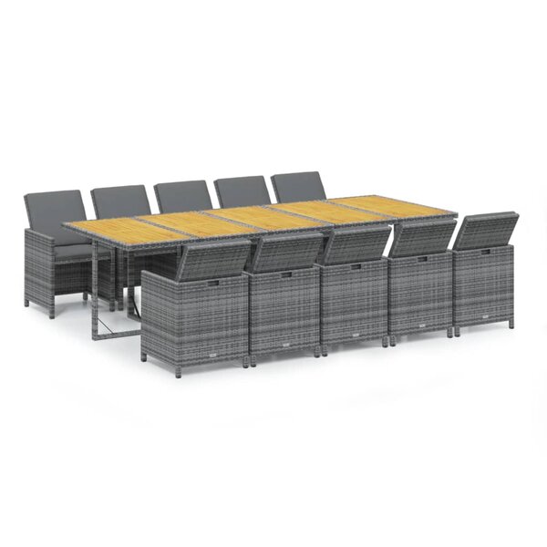 vidaXL Ensemble à manger de jardin coussins 11 Pièces Résine tressée Gris