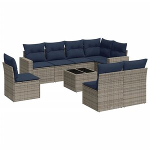 vidaXL Salon de jardin 9 Pièces avec coussins gris résine tressée