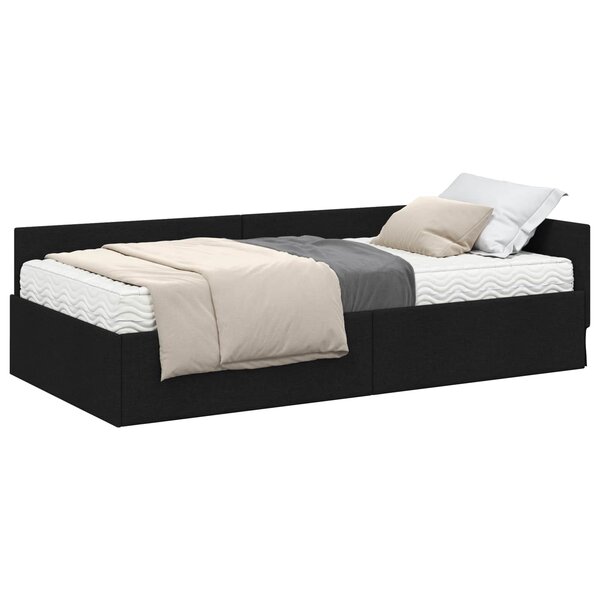 vidaXL Cadre de lit d'angle avec matelas 2 pc Noir 80 x 200 cm tissu