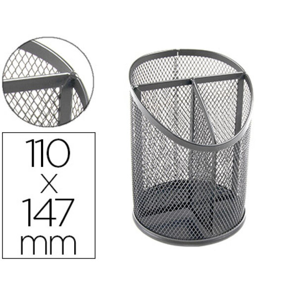 Pot a crayons q-connect maille metallique 3           compartiments hauteur 147 mm  diametre 110mm coloris argent