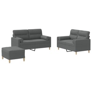 vidaXL Ensemble de canapés 3 Pièces coussins gris foncé tissu