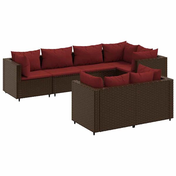 vidaXL Salon de jardin avec coussins 7 Pièces marron résine tressée