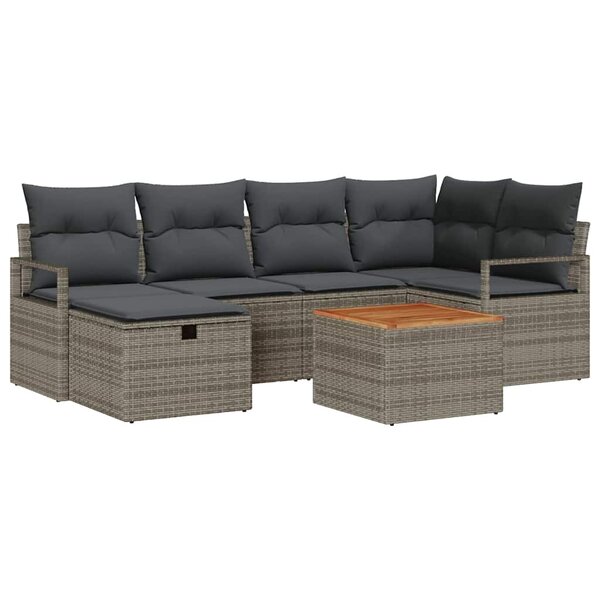 vidaXL Ensemble de canapé de jardin avec coussin 7 Pièces Gris Poly rotin