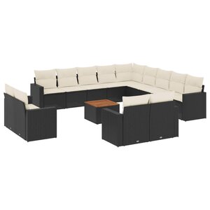 vidaXL Salon de jardin avec coussins 14 Pièces noir résine tressée