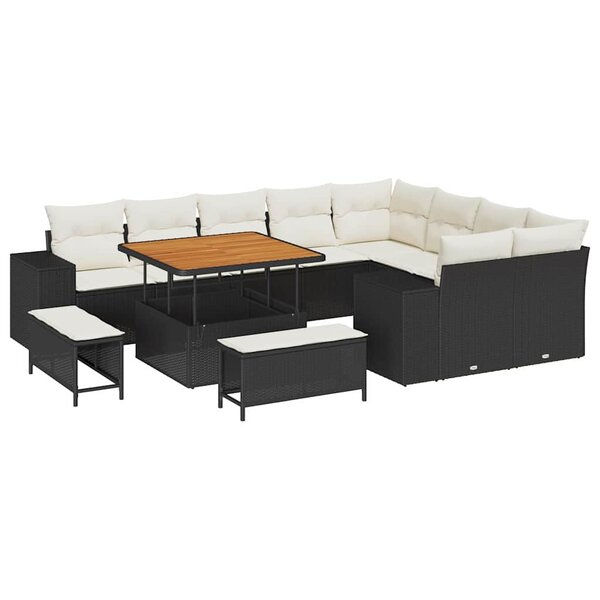vidaXL Ensemble de canapé de jardin avec coussin 12 Pièces Noir et Crème