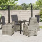 Ensemble de salle à manger de jardin 5 pièces avec coussins en poly rotin gris