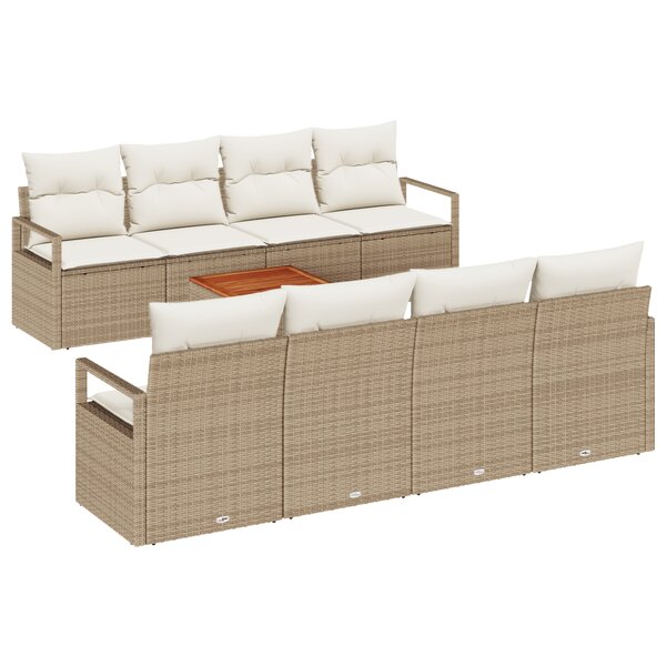 vidaXL Ensemble de Canapés de Jardin 9 pièces avec Coussins Beige Poly Rattan Acacia