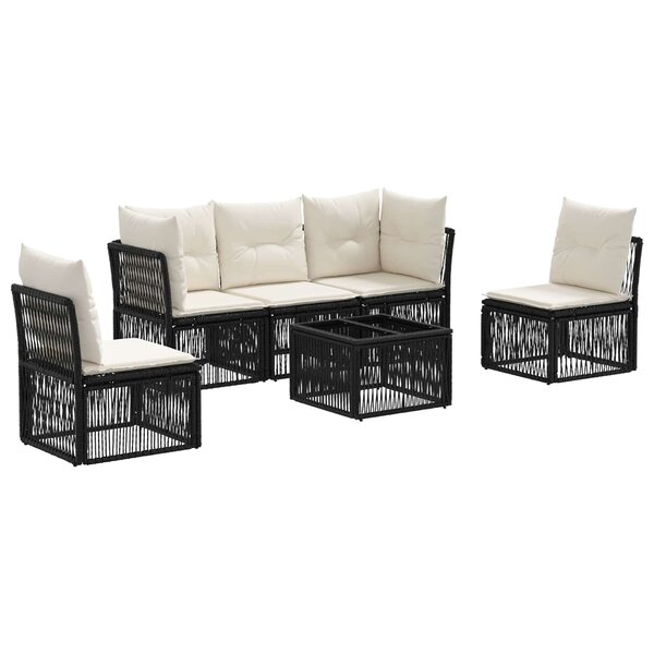 vidaXL Ensemble de canapé de jardin 6 Pièces Noir polyrotin