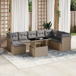 vidaXL Salon de jardin avec coussins 9 Pièces beige résine tressée