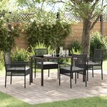 vidaXL Ensemble de salle à manger de jardin 5 pièces avec coussins en poly rotin noir