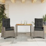 vidaXL Ensemble à manger de jardin 3 Pièces coussins gris résine tressée