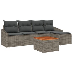 vidaXL Ensemble de canapé de jardin 6 pièces avec coussins Gris Poly Rattan Acacia