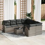 Ensemble de Canapé de Jardin 9 Pièces avec Coussins en Rattan Gris