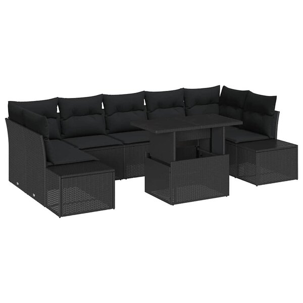 vidaXL Ensemble de Canapés avec coussin 8 Pièces Noir polyrotin