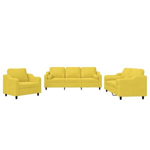 vidaXL Ensemble de canapés 3 Pièces avec coussins jaune clair tissu