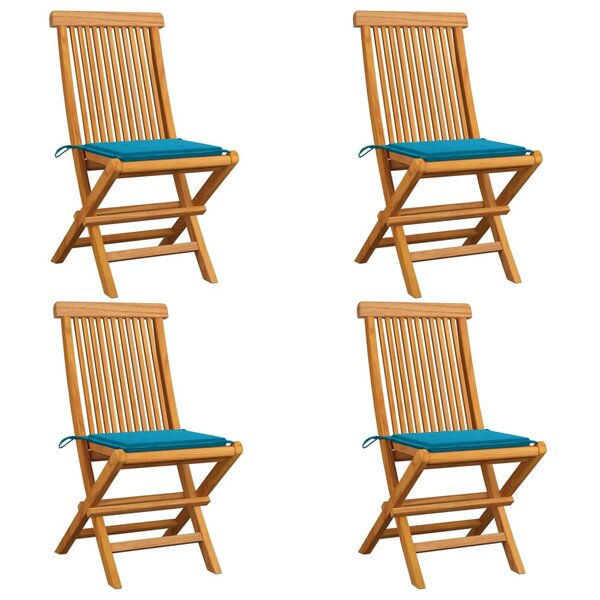 vidaXL Chaises de jardin avec coussins bleu 4 Pièces Bois de teck massif