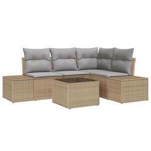 vidaXL Ensemble de canapé jardin 5 pièces avec coussins Noir Poly Rotin