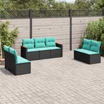 vidaXL Salon de jardin 7 Pièces avec coussins noir résine tressée