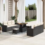 Ensemble de Canapés de Jardin 9 pièces avec Coussins Noir Rattan Poly Acacia