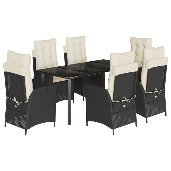 vidaXL Ensemble à manger de jardin coussins 7Pièces Noir Résine tressée