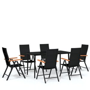 vidaXL Ensemble à manger de jardin 7 Pièces Noir