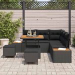 vidaXL Ensemble de canapé de jardin avec coussin 8 Pièces Noir Poly rotin