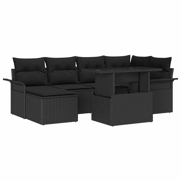 vidaXL Ensemble de canapé de jardin avec coussin 7 Pièces Noir Poly rotin