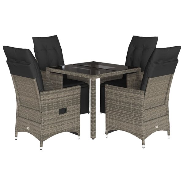 vidaXL Ensemble de bistro de jardin 5 Pièces coussins gris poly rotin