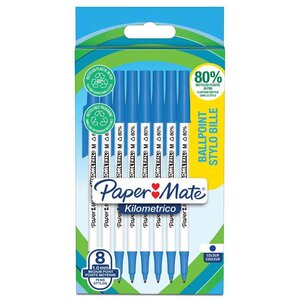 Stylo à bille Kilometrico  blister de 8  bleu Paper Mate