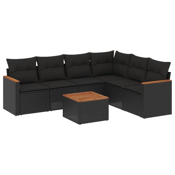 vidaXL Salon de jardin 7 Pièces avec coussins noir résine tressée
